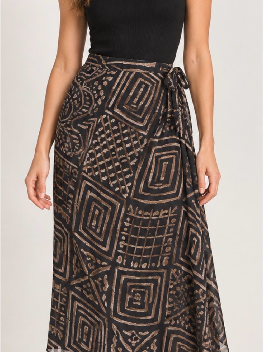 Lauren Ralph Lauren Black and Brown Asymmetrical Skirt 100% silk